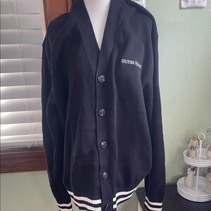 Guess Black Button-Up Cardigan with White Stripes